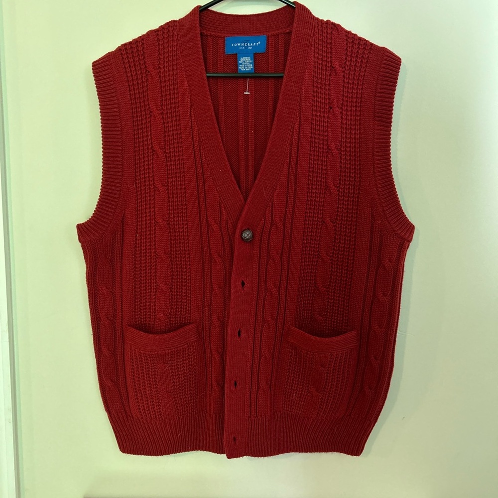 Vintage Towncraft red button up sweater vest men’s size large 100% cotton